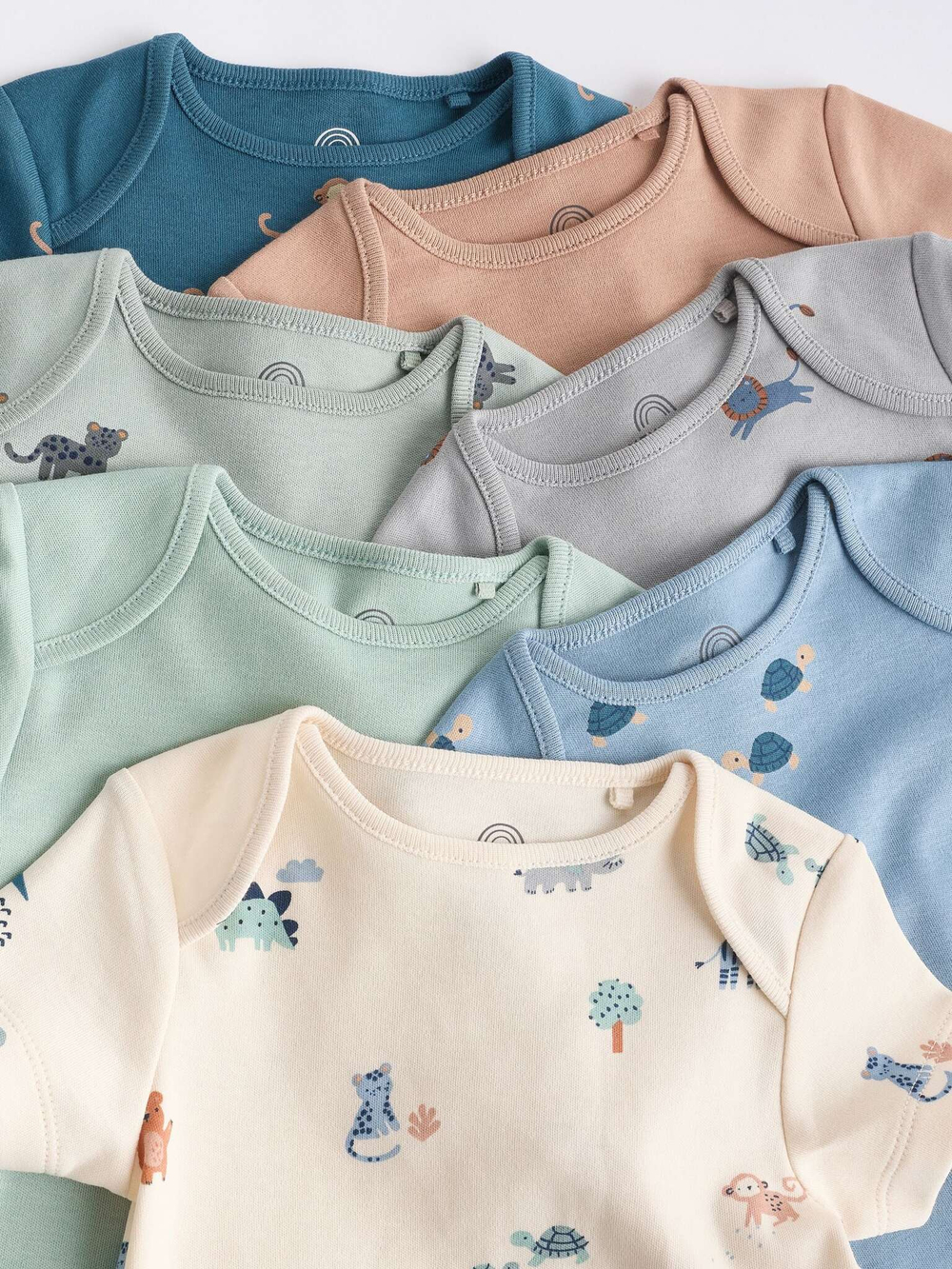 Боди с коротким рукавом для малышей Next K79-790, 7 шт., Синий, Хаки, Бежевый