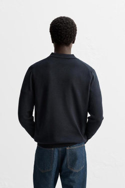 ZARA ПОЛО ИЗ МЕРИНОСОВОЙ ШЕРСТИ, МОРСКОЙ СИНИЙ