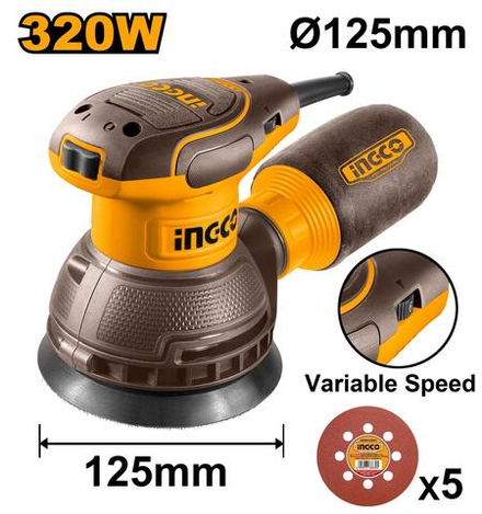 Шлифовальная машина эксцентриковая INGCO RS3216 INDUSTRIAL 320 Вт 125 мм
