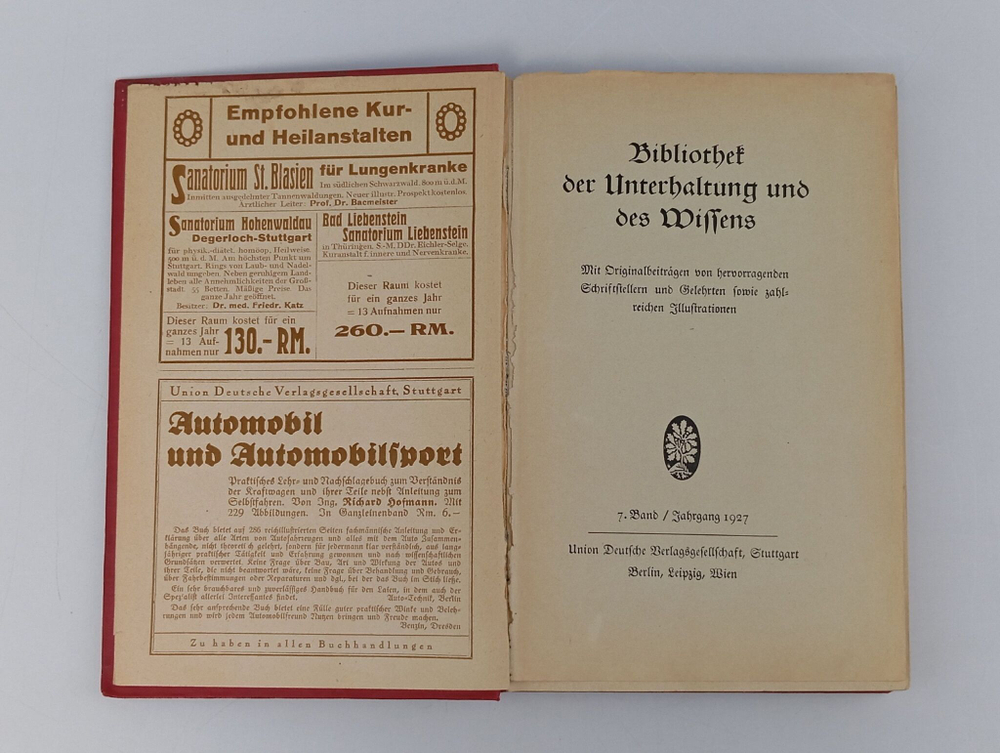 Книга антикварная: Библиотека развлечений и знаний . Выпуск 7. 1927 год. На немецком языке