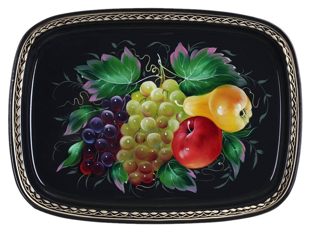 Жостовский поднос декоративный, размер 33х24 см (A12), металлический
