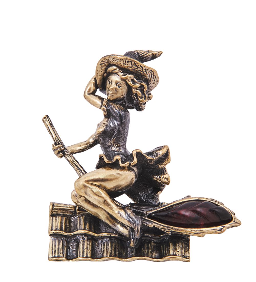 Народные промыслы AM-4201 Фигурка «Ведьмочка на крыше» (латунь, янтарь)