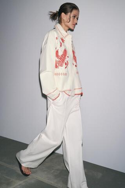 ZARA КУРТКА-РУБАШКА С ВЫШИВКОЙ — ZW COLLECTION, ЖЕЛТОВАТО-БЕЛЫЙ