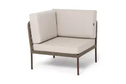 "Канны" угловой модуль плетеный из роупа, каркас алюминий коричневый (RAL8016) муар, роуп коричневый круглый, ткань бежевая 035