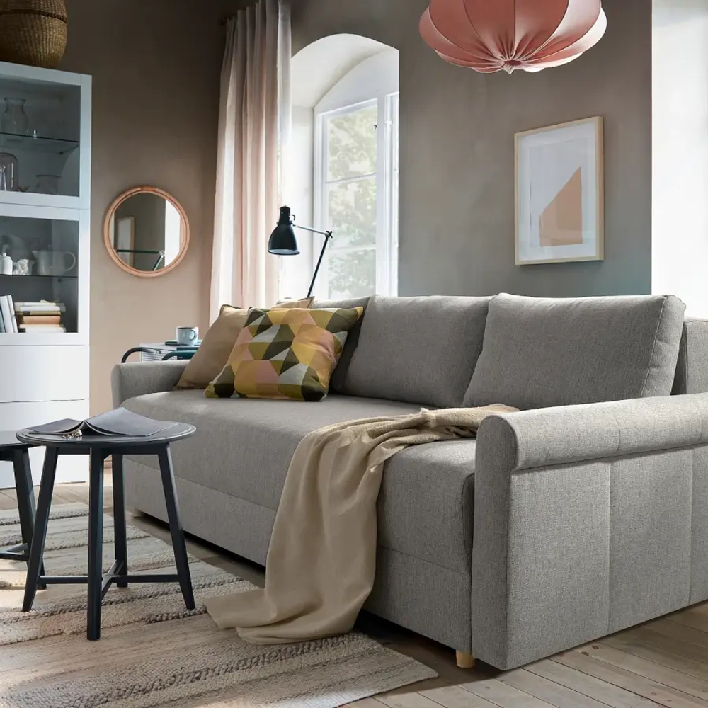 3-местный диван-кровать - IKEA DÅNHULT/DANHULT,  78x96x220см, серый, ДАНХУЛЬТ ИКЕА