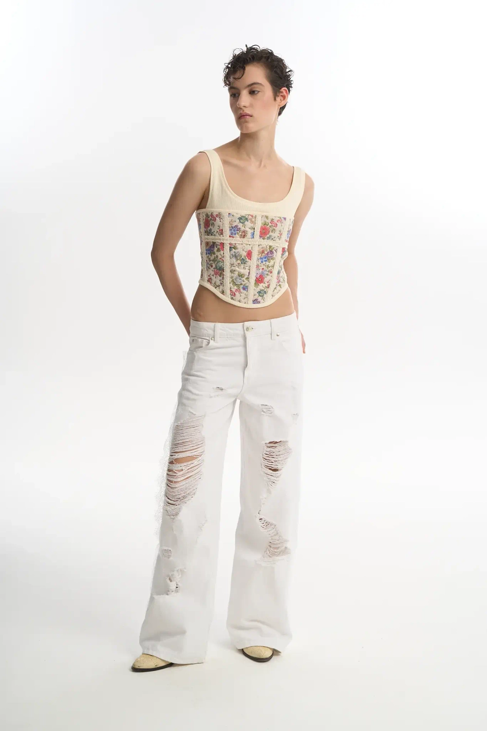 Корсетный топ из парчи