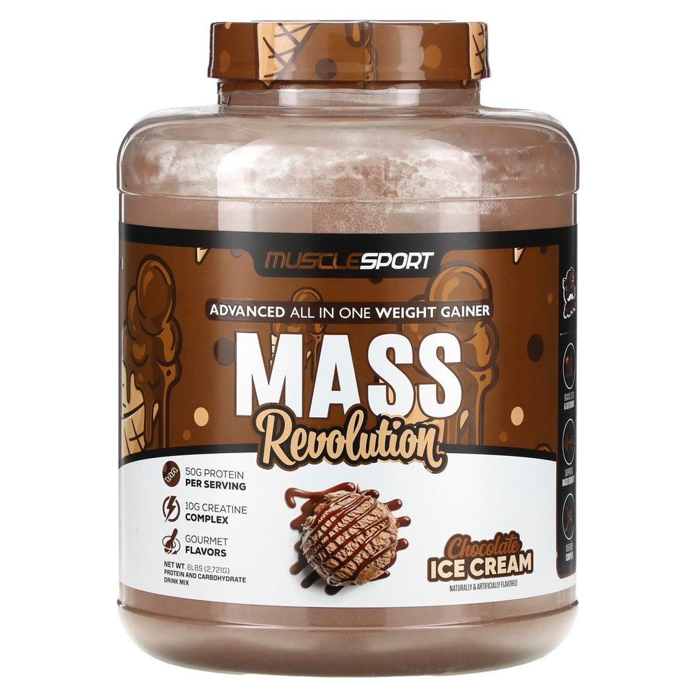 MuscleSport, Mass, Revolution, шоколадное мороженое, 2721 г (6 фунтов)