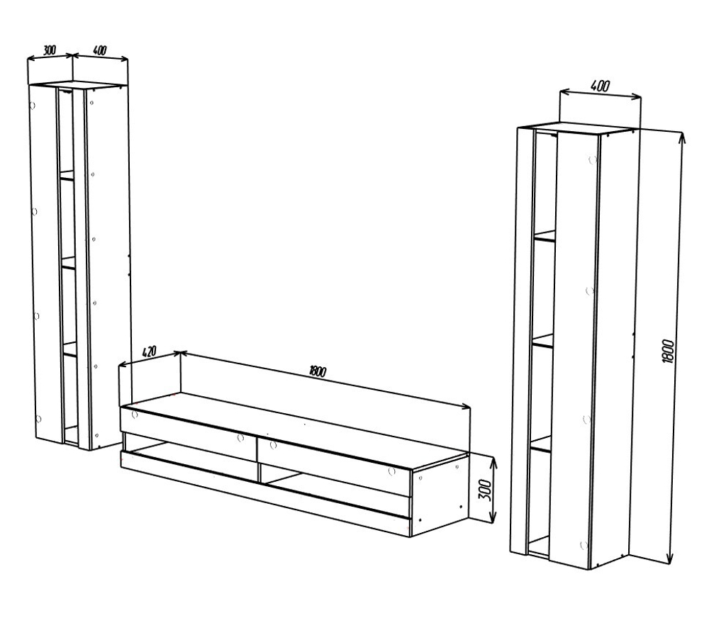 Гостиная Виго нью 3 МДФ (черная) / Белый Фасадный 0101 260*42*180 см, Черный, Белый Фасадный   Фиеста
