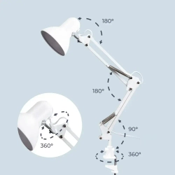 Лампа настольная Homsly с цоколем Е27, крепление струбцина, размер 23х23х12,5, цвет корпуса матовый белый, TTL_003