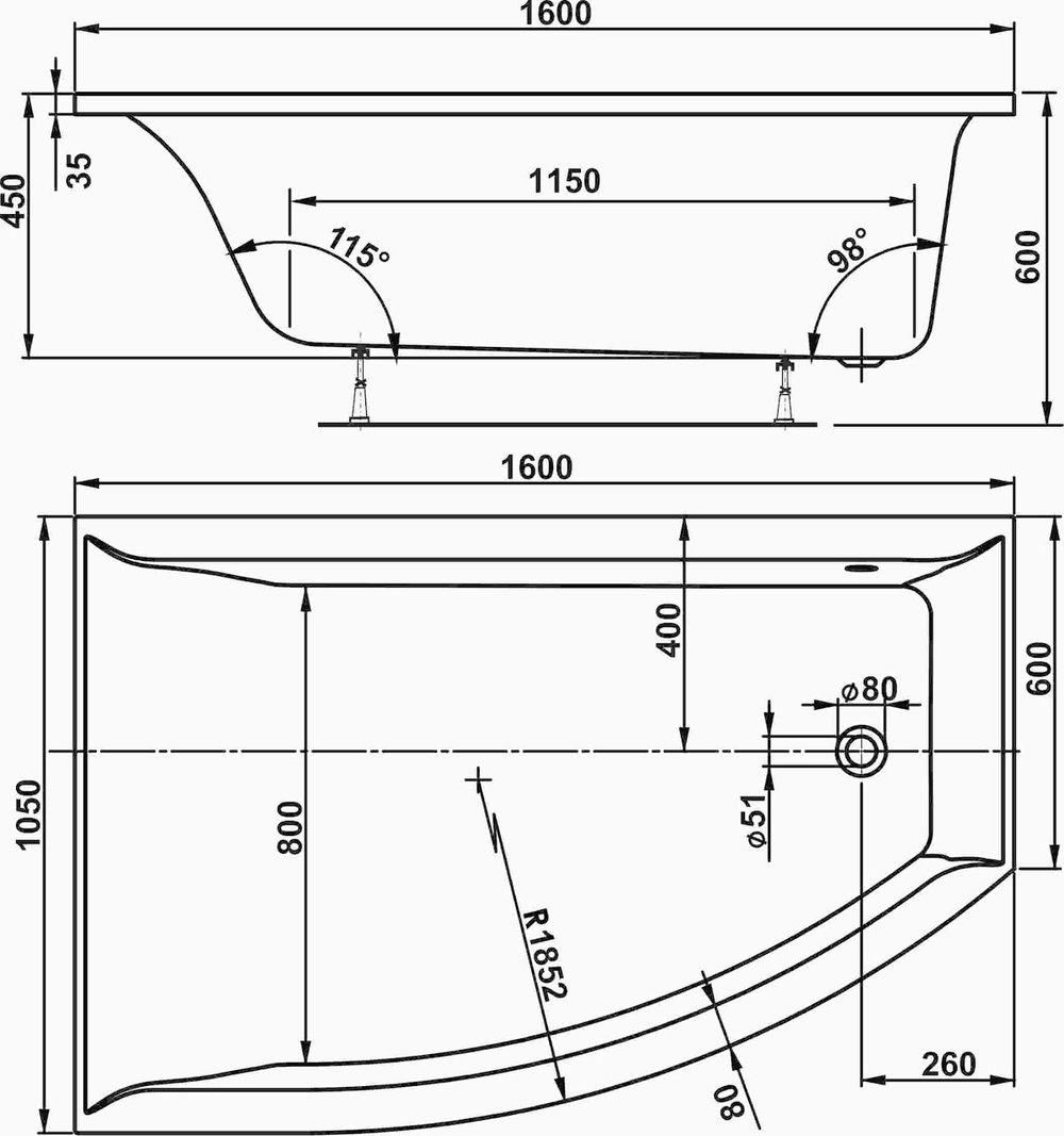 Акриловая ванна VAGNERPLAST VERONELA OFFSET 160 Right