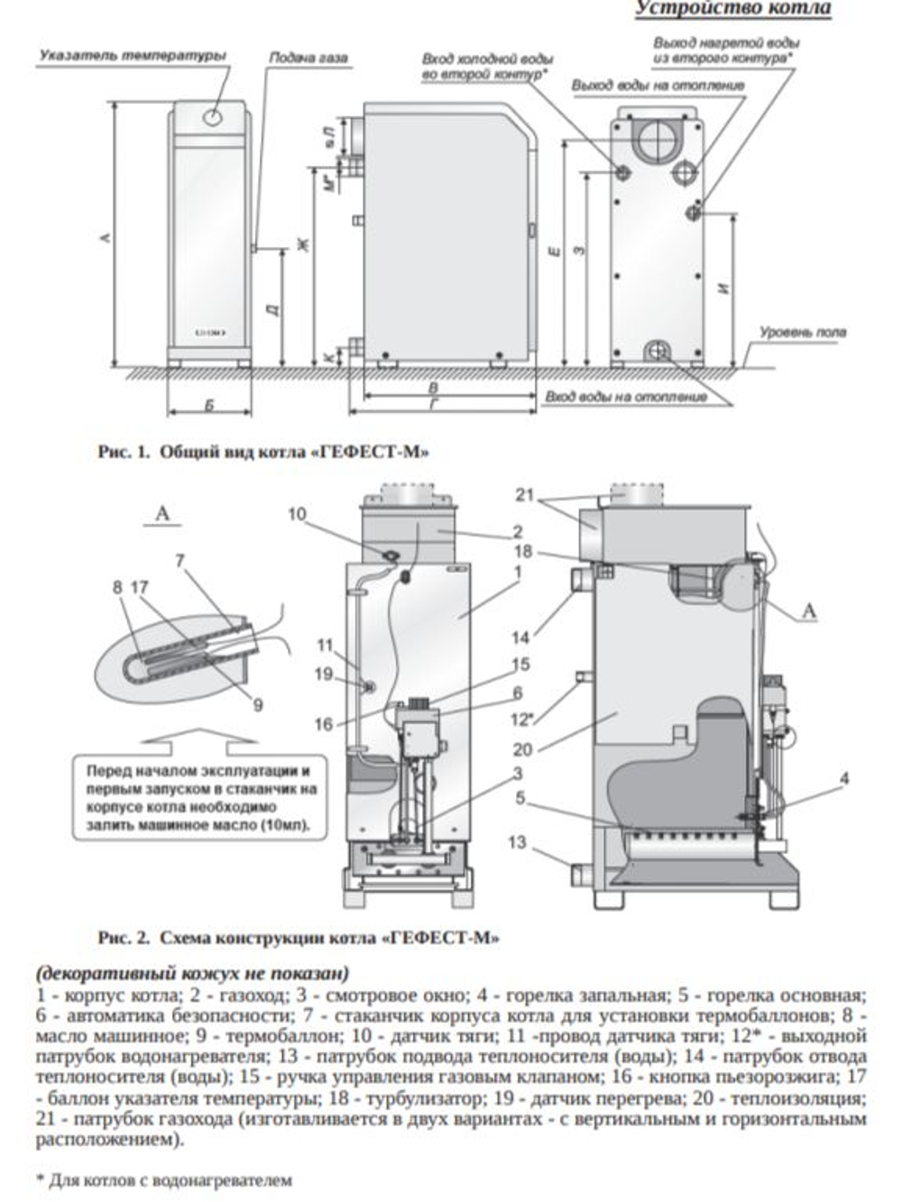 Котел газовый напольный Гефест-М КСГ-25 автоматика SIT, одноконтурный (только отопление)(d130), аналог Житомир