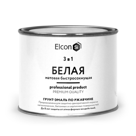 Грунт-эмаль по ржавчине Elcon 3 в 1, матовая, 0,4 кг, RAL 9003, белая