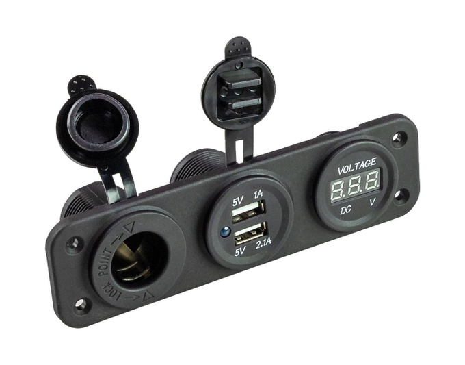 Панель с USB-разъемом 5в 2.1А, прикуривателем и вольтметром