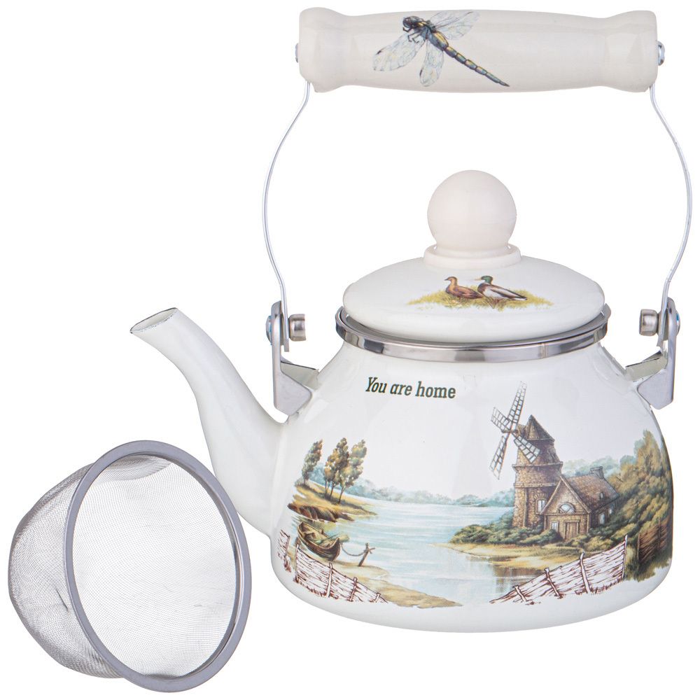 ЧАЙНИК AGNESS ЭМАЛИРОВАННЫЙ СО СЪЕМНЫМ ФИЛЬТРОМ ИЗ НЖС СЕРИЯ "FAMILY HOUSE", 0,85 Л