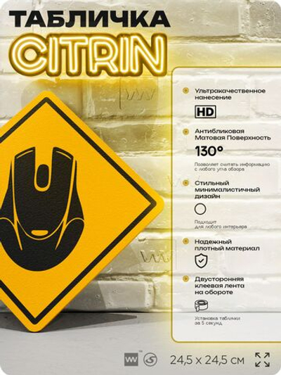 Табличка декоративная "Мышь игровая" на дверь и стену, киберспортивная, информационная, декоративный знак, 24,5х24,5 см, пластиковая, Айдентика Технолоджи