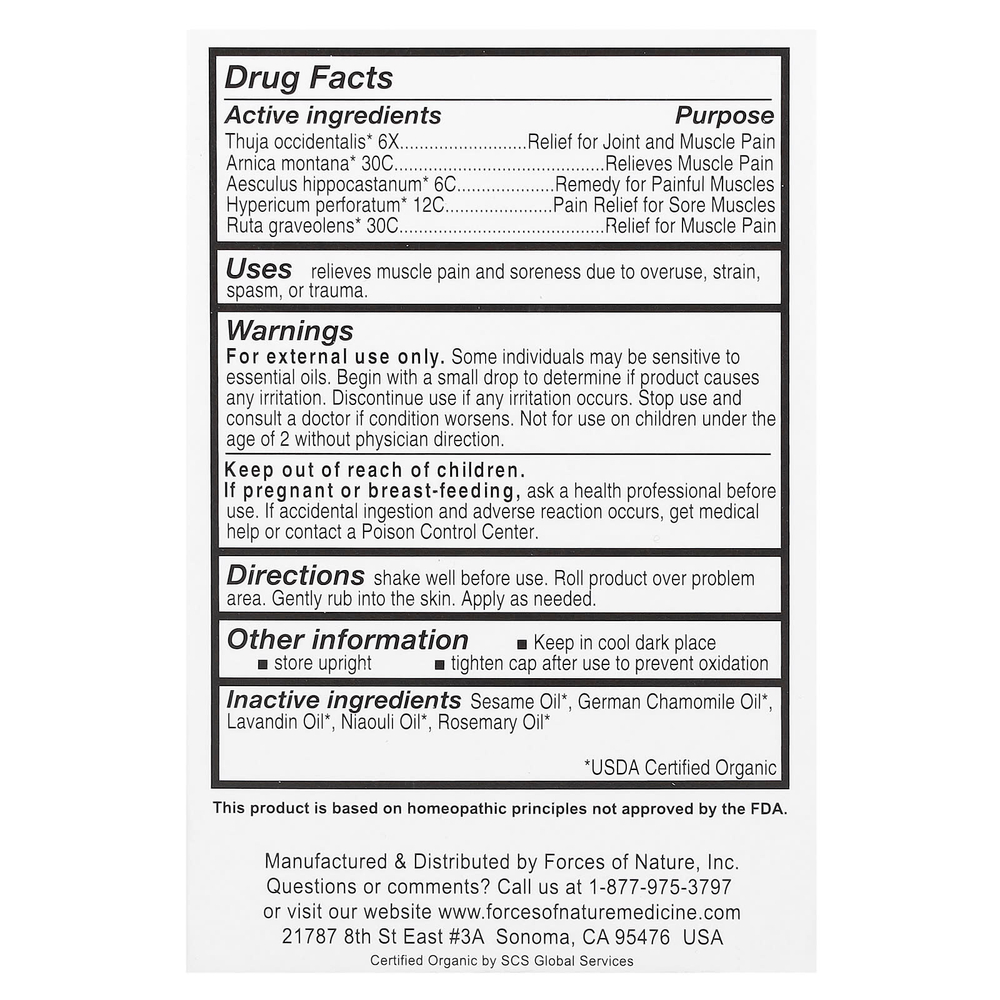 Forces of Nature, массажный ролик для боли в мышцах, органическое растительное средство, 4 мл (0,14 жидк. унции)