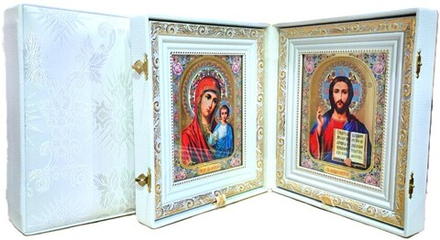 Складень большой белый: жаккард-кожа, стекло, 2 замка (26х23х8) (5308-5462) (Белив)