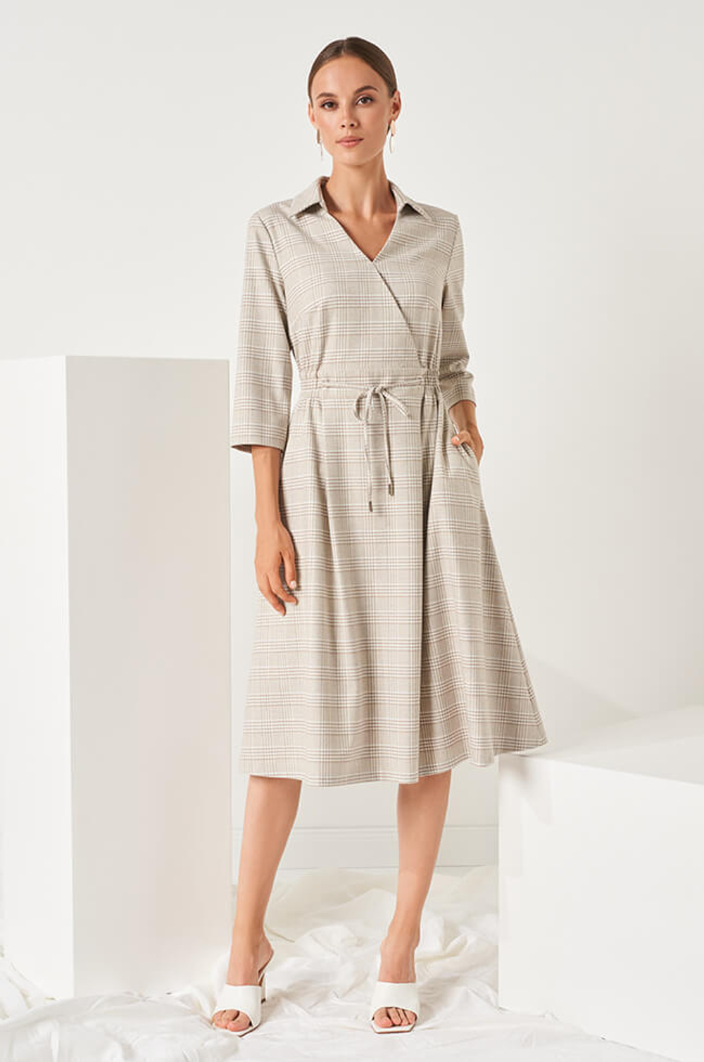 51469 Платье женское (пепельно-бежевый клетка)