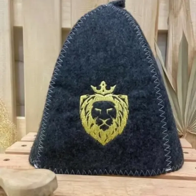 Шапка банная классическая с вышивкой «Лев», цвет серый, (без упаковки)