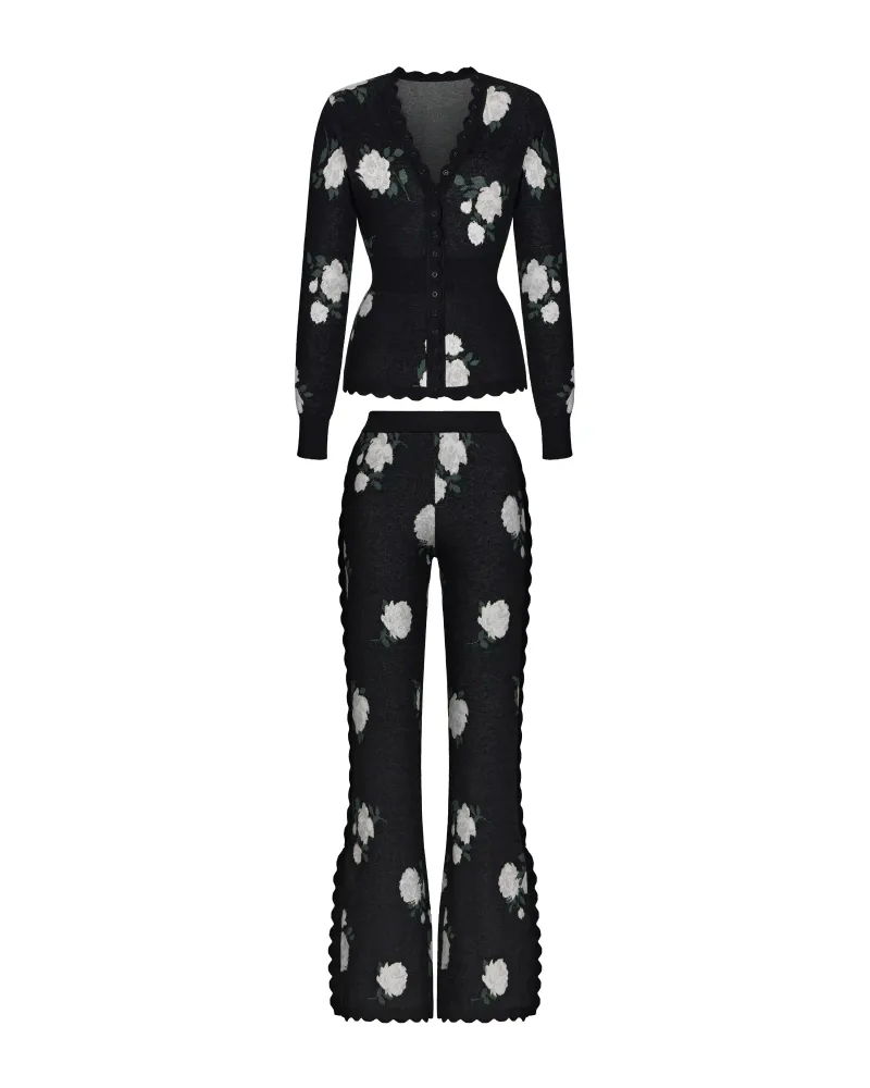 Lana-Quincy, вязаный комплект с брюками из черного хлопка с цветочным принтом