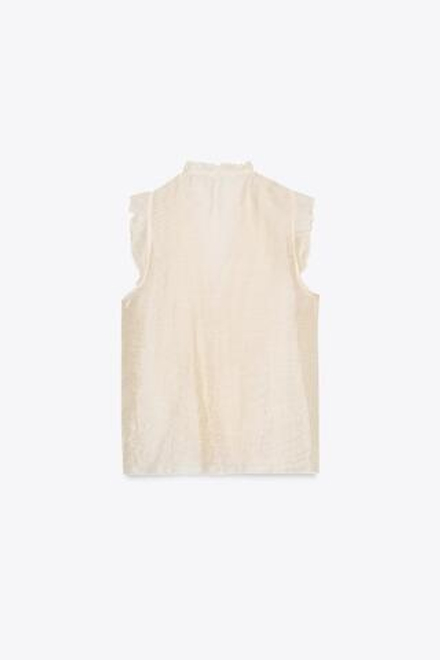 ZARA ПОЛУПРОЗРАЧНЫЙ ТОП С ВОЛАНАМИ, ВАНИЛЬНЫЙ