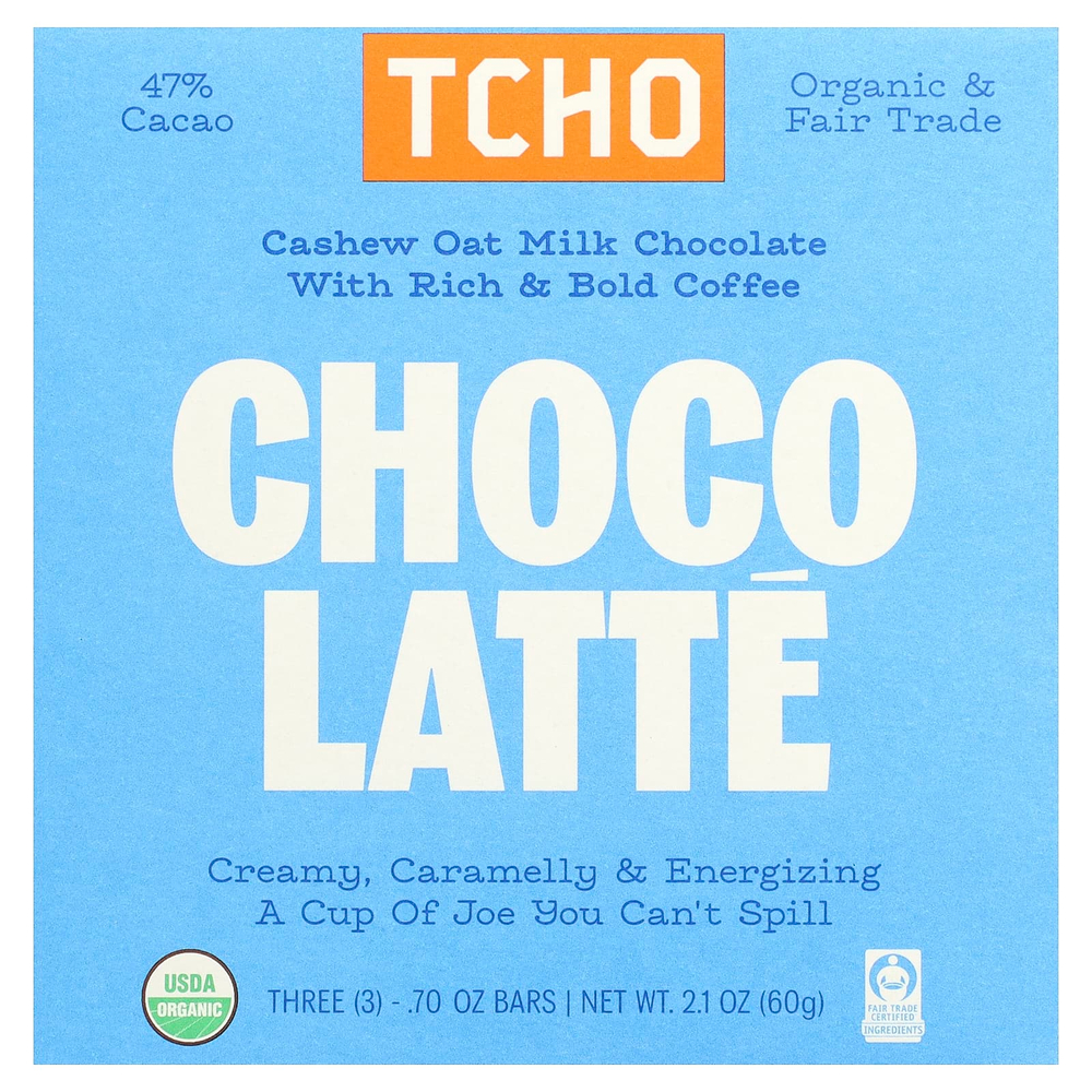 TCHO, Choco Latte, молочный шоколад с кофе, 47% какао, 3 плитки по 0,70 унции