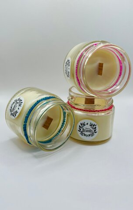 Свеча Brand-Is "Малина и Зелень", ароматическая, соевая, в стеклянном подсвечнике