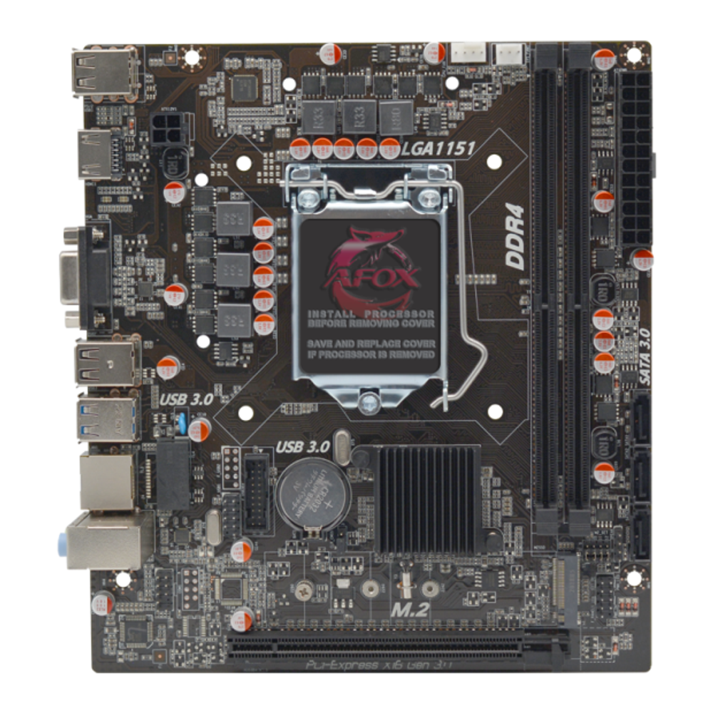 Материнская плата AFOX IH310C-MA6-V3, Socket1151, mATX, Retail, 2xDDR4, PCIe3.0, 1xM.2, 100LAN, 6xUSB2, 4xUSB3, CPU TDP 95Вт, VGA, HDMI