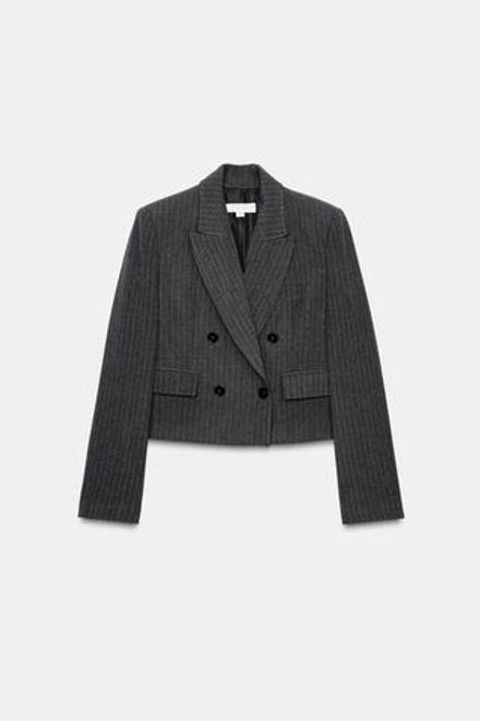 ZARA УКОРОЧЕННЫЙ ДВУБОРТНЫЙ БЛЕЙЗЕР В ТОНКУЮ ПОЛОСКУ, ПОЛОСКИ