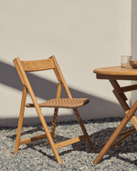 Складной стул Dandara из массива акации со стальной конструкцией и бежевым шнуром