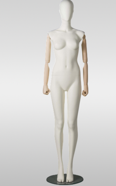 Женский абстрактный манекен Моника/Белый матовый/Деревянные руки