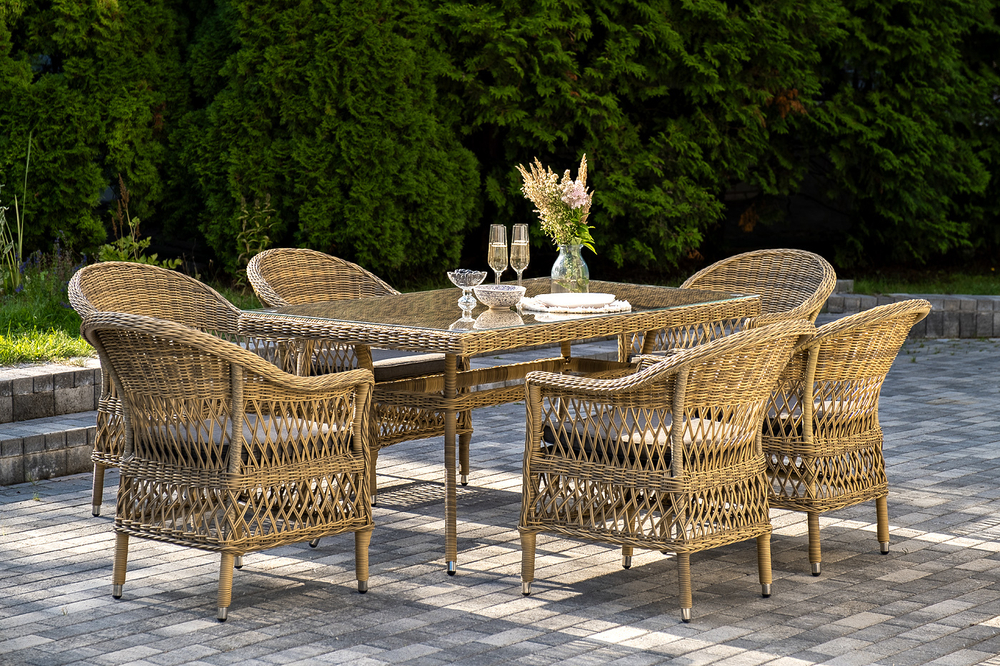 "Амароне" обеденная группа из искусственного ротанга на 6 персон, цвет соломенный
