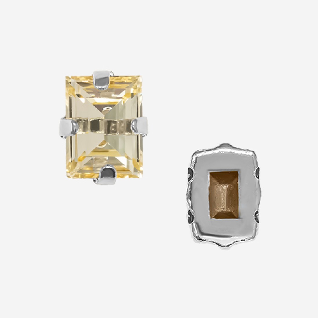 Прямоугольник (Step Cut Fancy Stone) в цапах, оттенок "Jonquel", 9*7мм, родирование