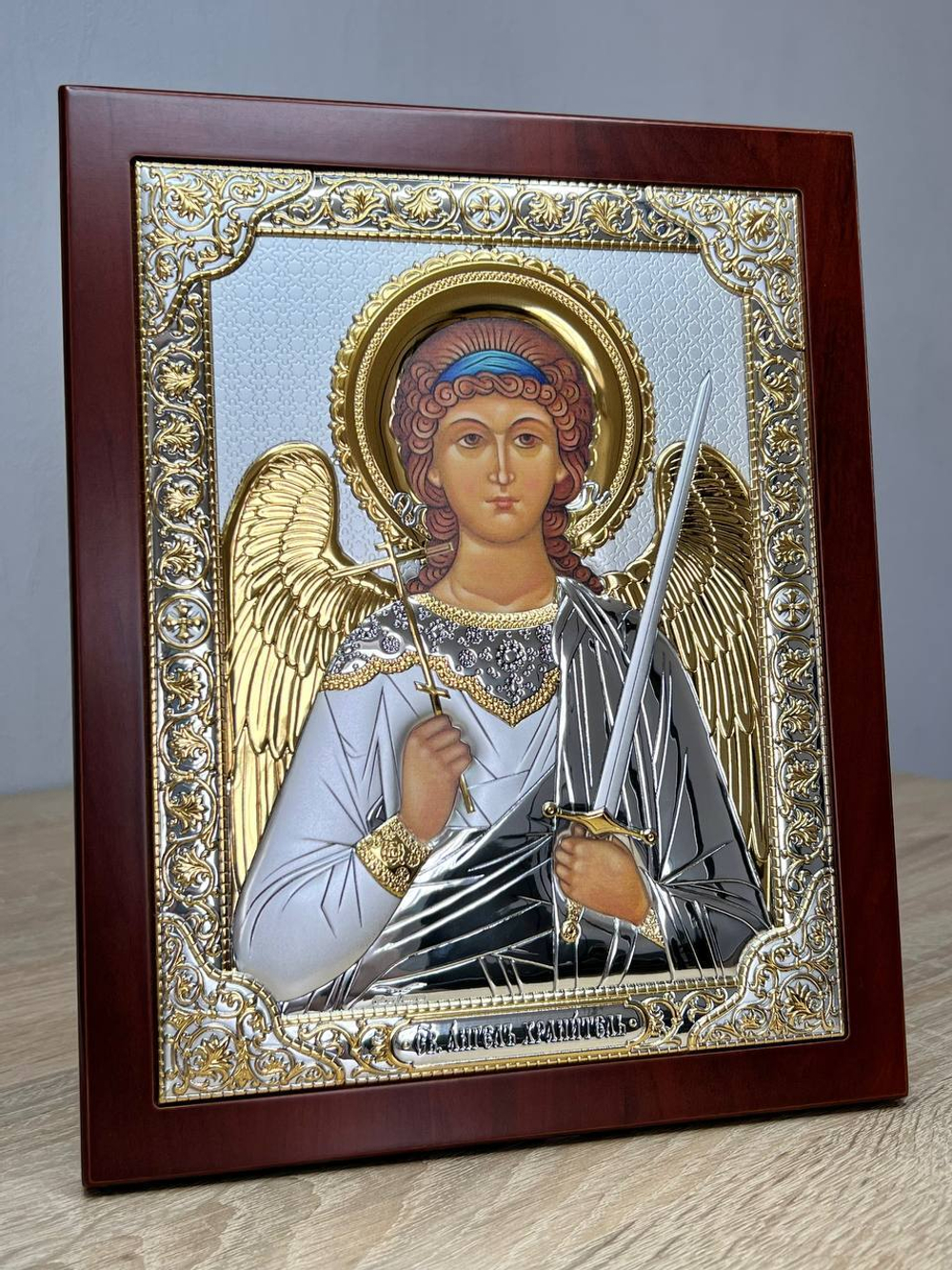 Ангел Хранитель, икона прямоугольная с рамкой, красное дерево 210х260