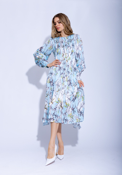 Женское зелёное платье миди с цветочным принтом