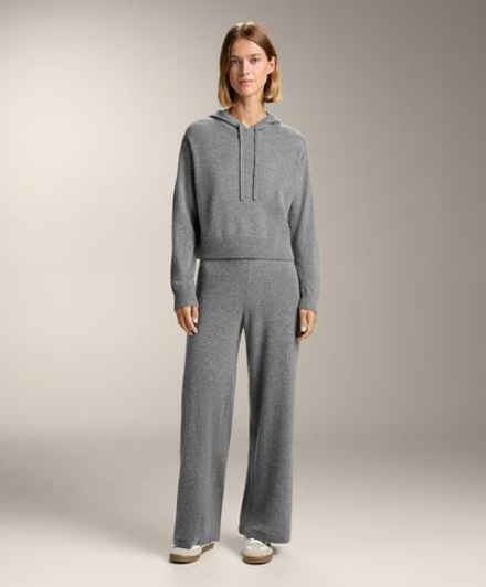 Oysho Толстовка с капюшоном из 100% кашемирового трикотажа, серый меланж