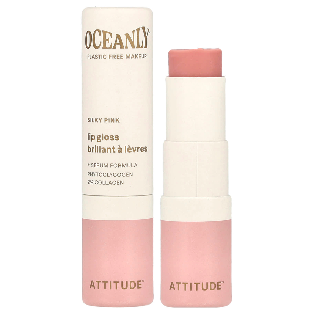 ATTITUDE, Oceanly ™, блеск для губ, шелковисто-розовый, 3,4 г (0,12 унции)