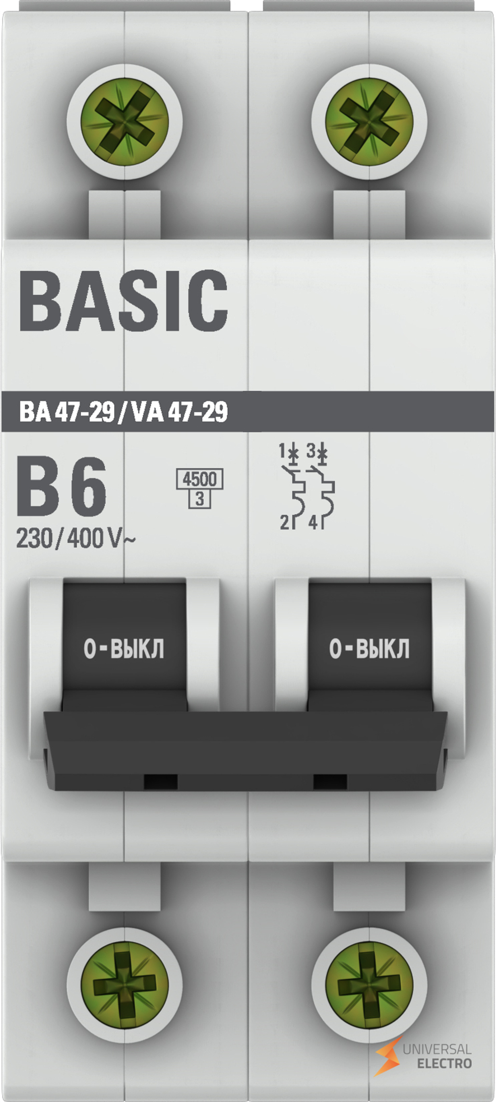 Автоматический выключатель 2P 6А (B) 4,5кА ВА 47-29 Basic