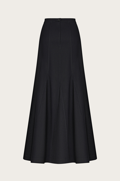 ЮБКА-МАКСИ С КЛИНЬЯМИ ИЗ ЧЕРНОГО ХЛОПКОВОГО ДЕНИМА