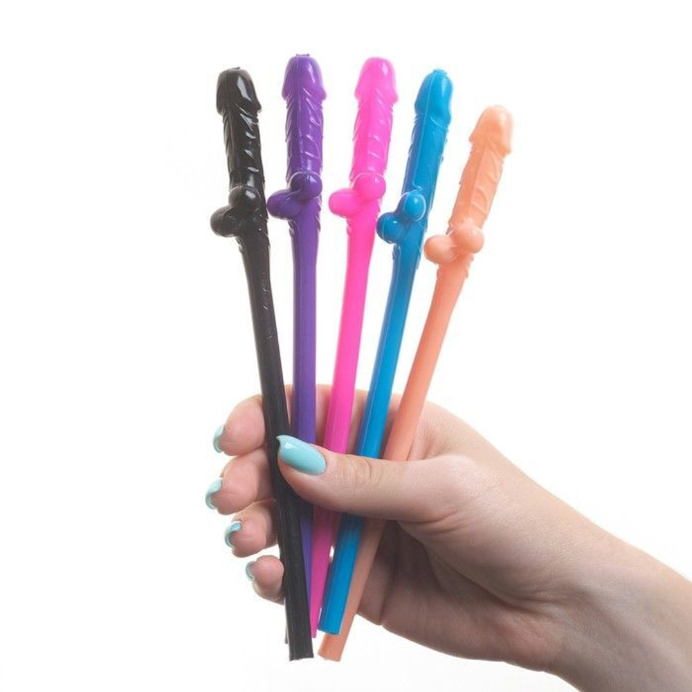 Разноцветные коктейльные трубочки в виде пениса - 5 шт. (Цвет: разноцветный)