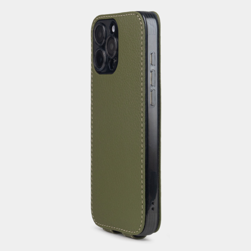 Кожаный чехол для iPhone 16 Pro, теленок зеленого цвета