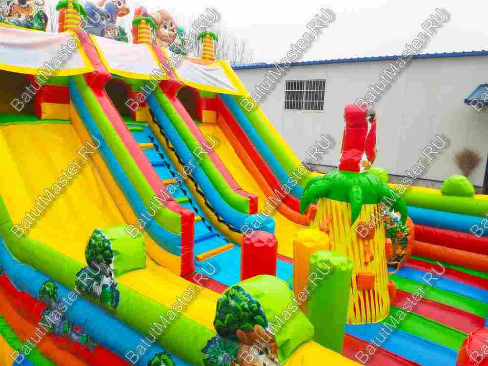 Коммерческий надувной батут "Дружная компания" в тематике "слоник в джунглях", 8*6*6 м