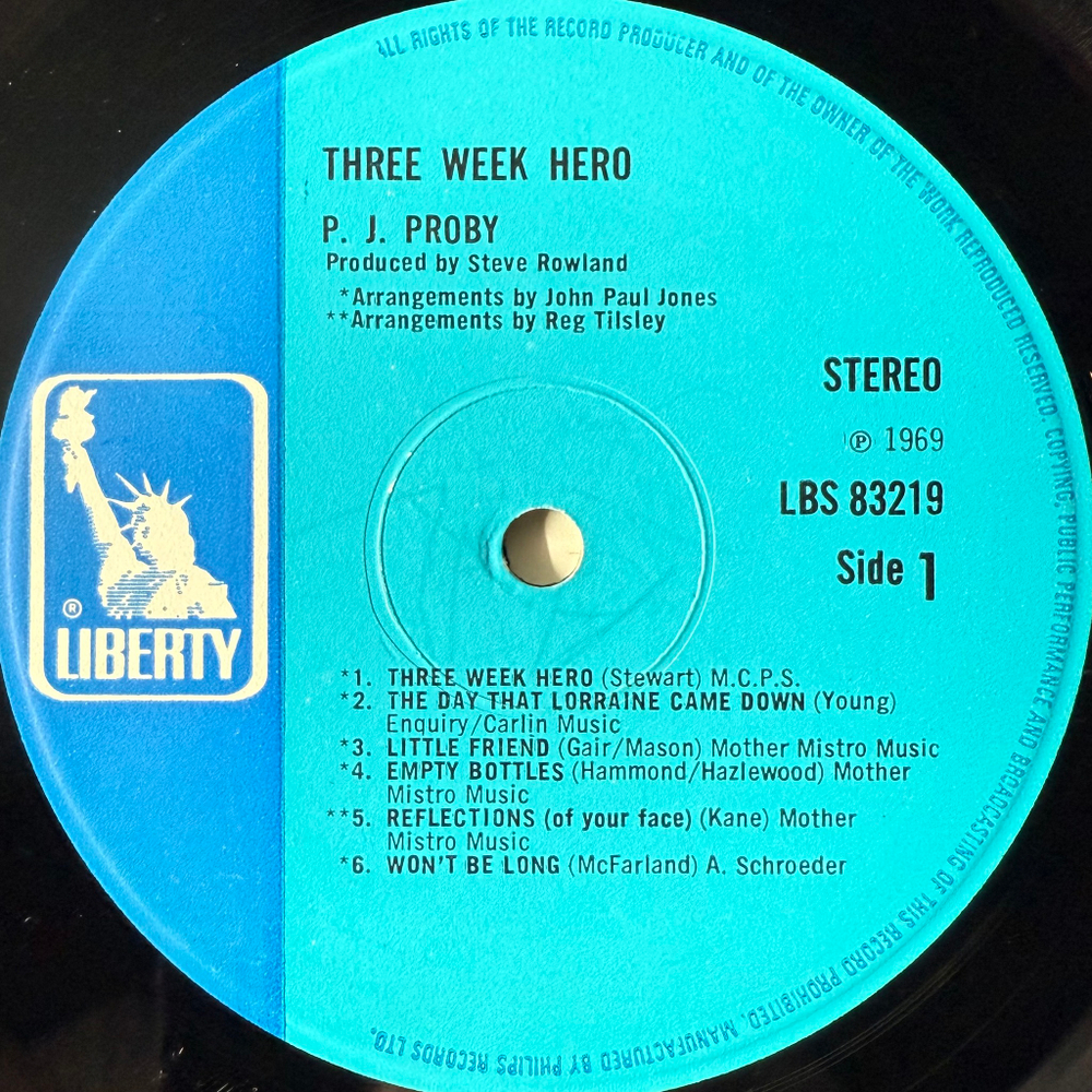 P.J. Proby ‎– Three Week Hero (Англия 1969г.)