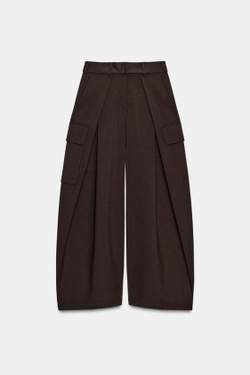 ZARA БРЮКИ КАРГО С ЗАЩИПАМИ — ZW COLLECTION, КОРИЧНЕВЫЙ