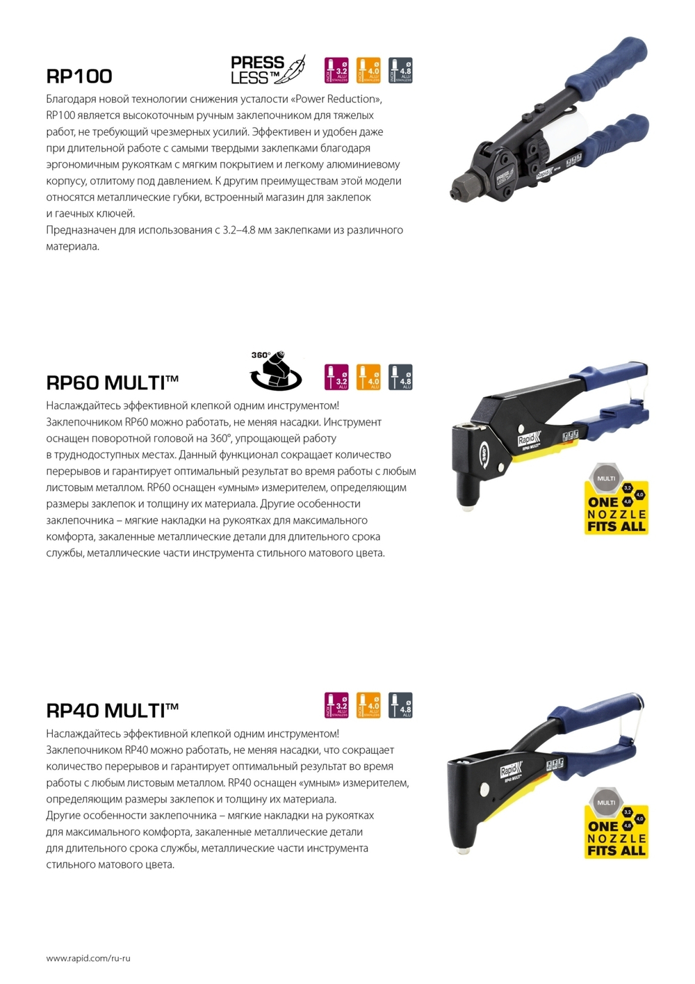 RAPID RP60 Multi, 3.2 мм, 4.0 мм, 4.8 мм, заклепочник (5001140)