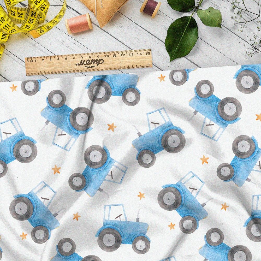Ткань штапель синий трактор