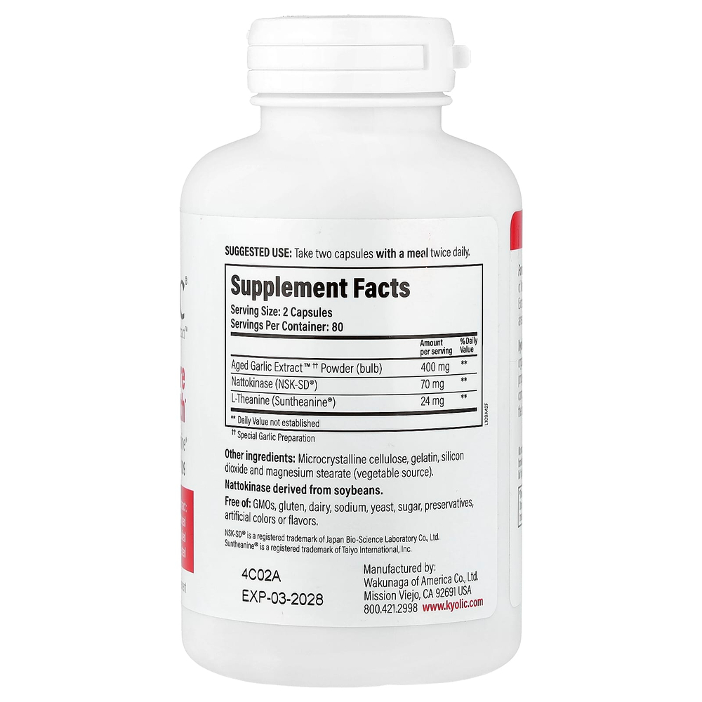 Kyolic, Aged Garlic Extract™, экстракт чеснока Aged Garlic Extract™, средство для здорового артериального давления, формула 109, 160 капсул