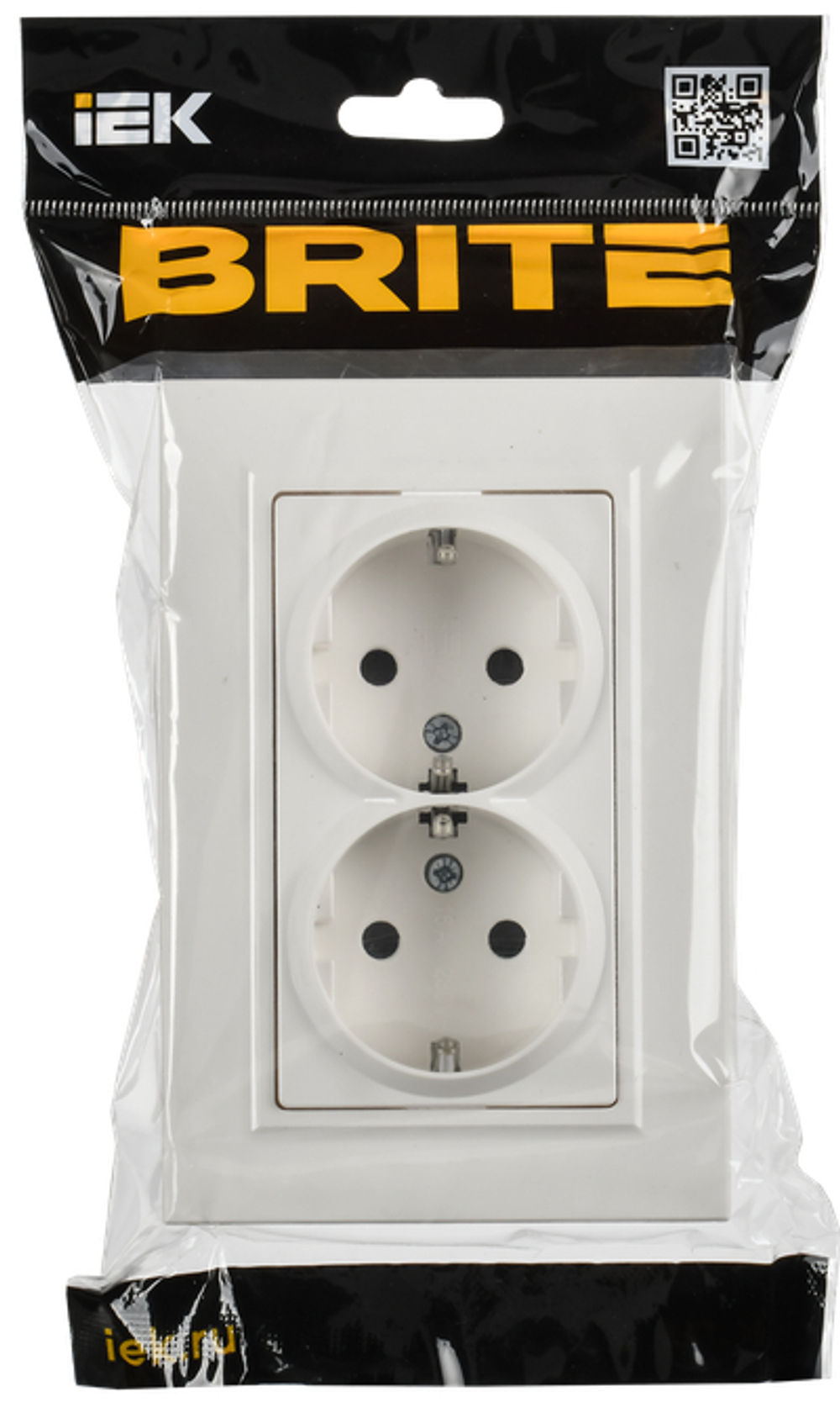 BRITE Розетка 2-местная с заземлением с защитными шторками плоская 16А в сборе РСшПл12-3-БрБ белый IEK