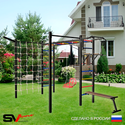 Уличная шведская стенка Sv Sport рукоход с комплектом турник прямой 2шт У5417 (Турник/Брусья/Скамья/Со спинкой/Кронш бокс/Сетка)
