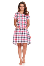 Клетчатое домашнее платье с кармашками (Размер: L) (Цвет: розовый с серым)